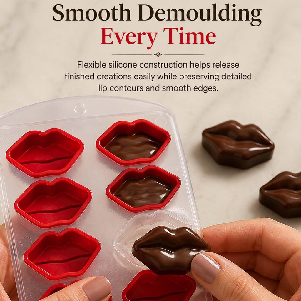 GoHooked flexible silicone chocolate mold with 10 lip-shaped cavities for making detailed candy and truffles
