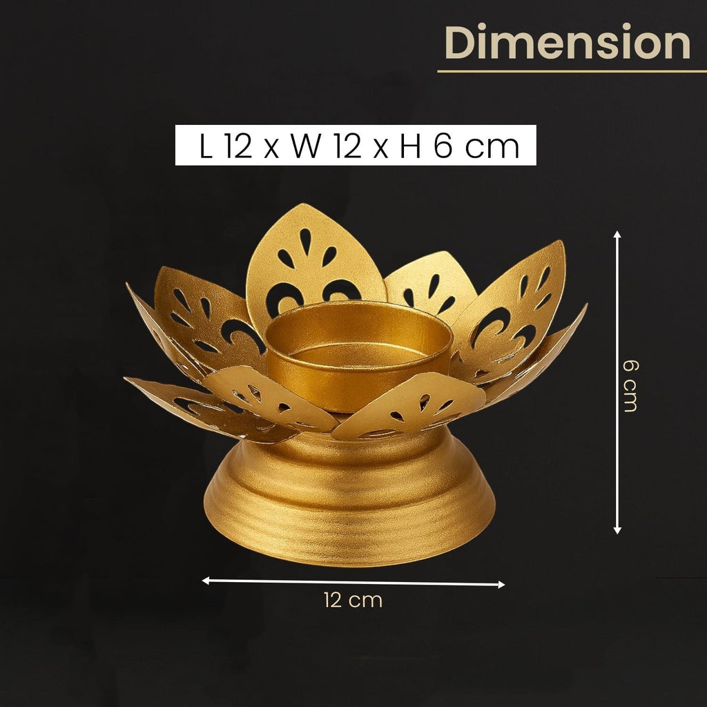 GoHooked matte gold metal lotus tealight holder, 12x12x6 cm, decorative diya for Diwali and home decor.