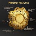 GoHooked matte gold lotus tealight holder with intricate cutouts, made of rust-resistant metal. Set of 3.
