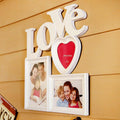 Go Hooked white plastic LOVE word multi photo frame with heart shape and 3 photo slots for couples.