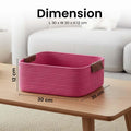 Go Hooked magenta rectangular cotton rope storage basket with PU leather handles, 30x20x12 cm.