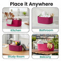 GoHooked magenta rectangular cotton rope storage basket with PU leather handles, perfect for home organization.