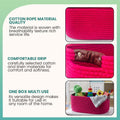 GoHooked magenta rectangular cotton rope storage basket with PU leather handles, ideal for home or office.