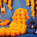 GoHooked Set of 5 orange marigold flower garlands, 4.5ft each, made of fibre for festive decor.
