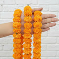GoHooked Set of 3 orange marigold flower garlands, 4.5ft each, made of fibre for festive decoration.