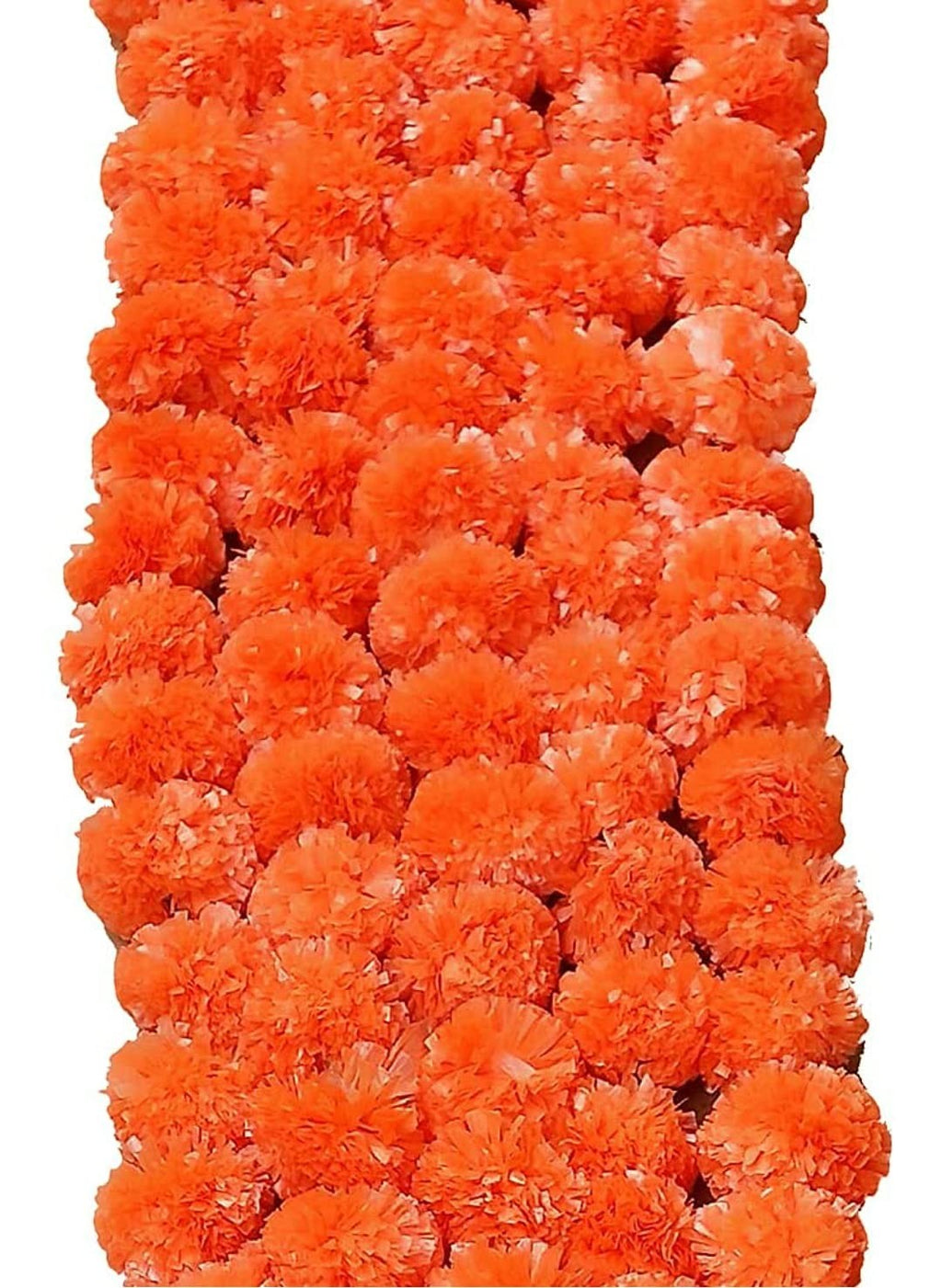 GoHooked orange and yellow marigold flower garlands, 5 pieces, artificial fluffy flowers for decoration.