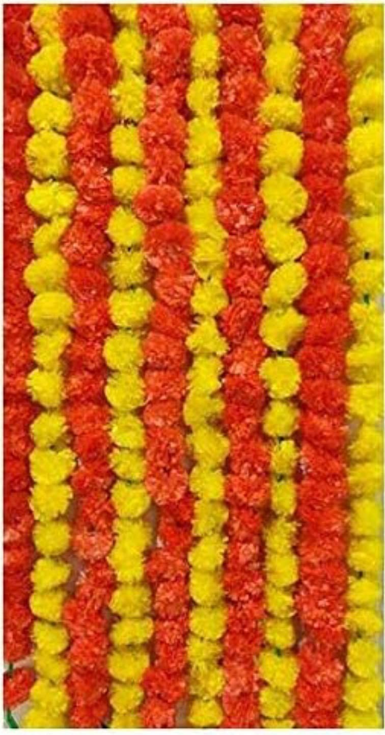 GoHooked orange and yellow artificial marigold flower garlands for festive decoration. Pack of 5.