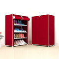 GoHooked 4-tier maroon non-woven fabric shoe rack with zippered cover, holds up to 12 pairs.