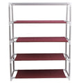 GoHooked 4-tier maroon non-woven fabric shoe rack with metal frame. Easy assembly, portable, and dustproof.