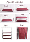 Go Hooked maroon 4-tier folding shoe rack with zippered cover, made of non-woven fabric and plastic.