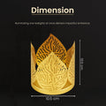 GoHooked matte gold metal tealight holder with crown-shaped leaf cut design. Set of 2, 10.5cm.