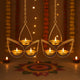 Go Hooked Hanging Tealight Candle Holder with 3 Tray and Chain Set of 2pcs Handcrafted Tear Drop Design Candle Stand for Diwali, Mandir, Table Décor – Matte Gold Finish Decorative Diya Holder