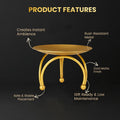 Go Hooked matte gold metal pedestal candle and diya stand with tripod base, rust-resistant and stable.