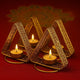 Go Hooked Triangular Metal Tealight Holder Set of 4pcs Handcrafted Floral Cut Design Candle Stand for Diwali, Mandir, Table DÃ©cor & Festive Gifting â€“ Matte Gold Finish Decorative Diya Holder