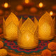 Go Hooked Crown-Shaped Metal Tealight Holder Set of 3pcs Handcrafted Leaf Cut Design Candle Stand for Diwali, Mandir, Table Decor & Gifting – Matte Gold Finish Diya Holder for Festival & Home Use