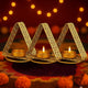 Go Hooked Triangular Metal Tealight Holder Set of 3pcs Handcrafted Floral Cut Design Candle Stand for Diwali, Mandir, Table Décor & Festive Gifting – Matte Gold Finish Decorative Diya Holder