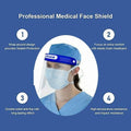 Go Hooked professional medical face shield with anti-fog PET plastic, elastic headband, and wrap-around design.