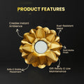 GoHooked handcrafted matte gold metal flower tealight holder with layered petals, perfect for festive decor.