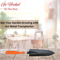 GoHooked orange and black metal garden transplanter with ergonomic handle for precision planting.