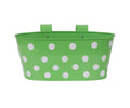 GoHooked green metal hanging planter with white polka dots, 12-inch oval shape, set of 5