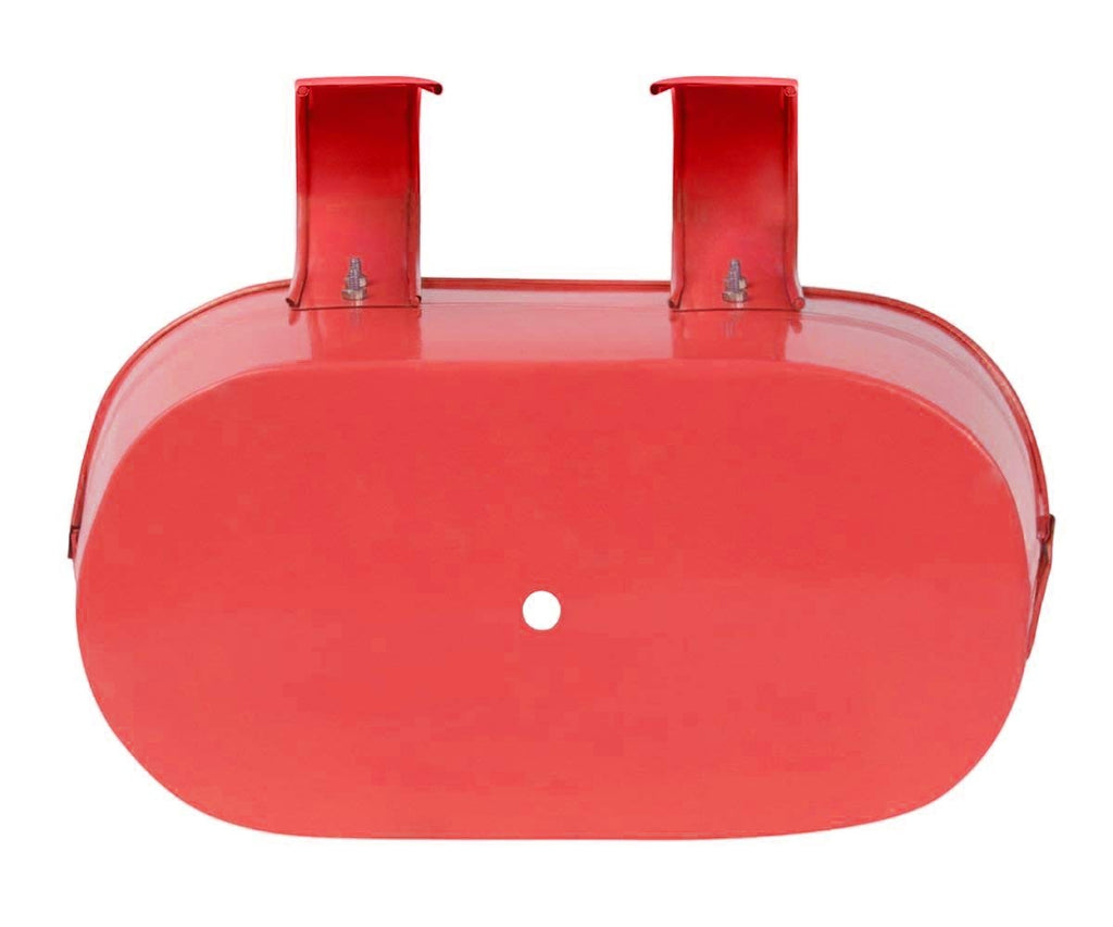 GoHooked red metal oval hanging planter, 12 inch, set of 5. Features a drainage hole.