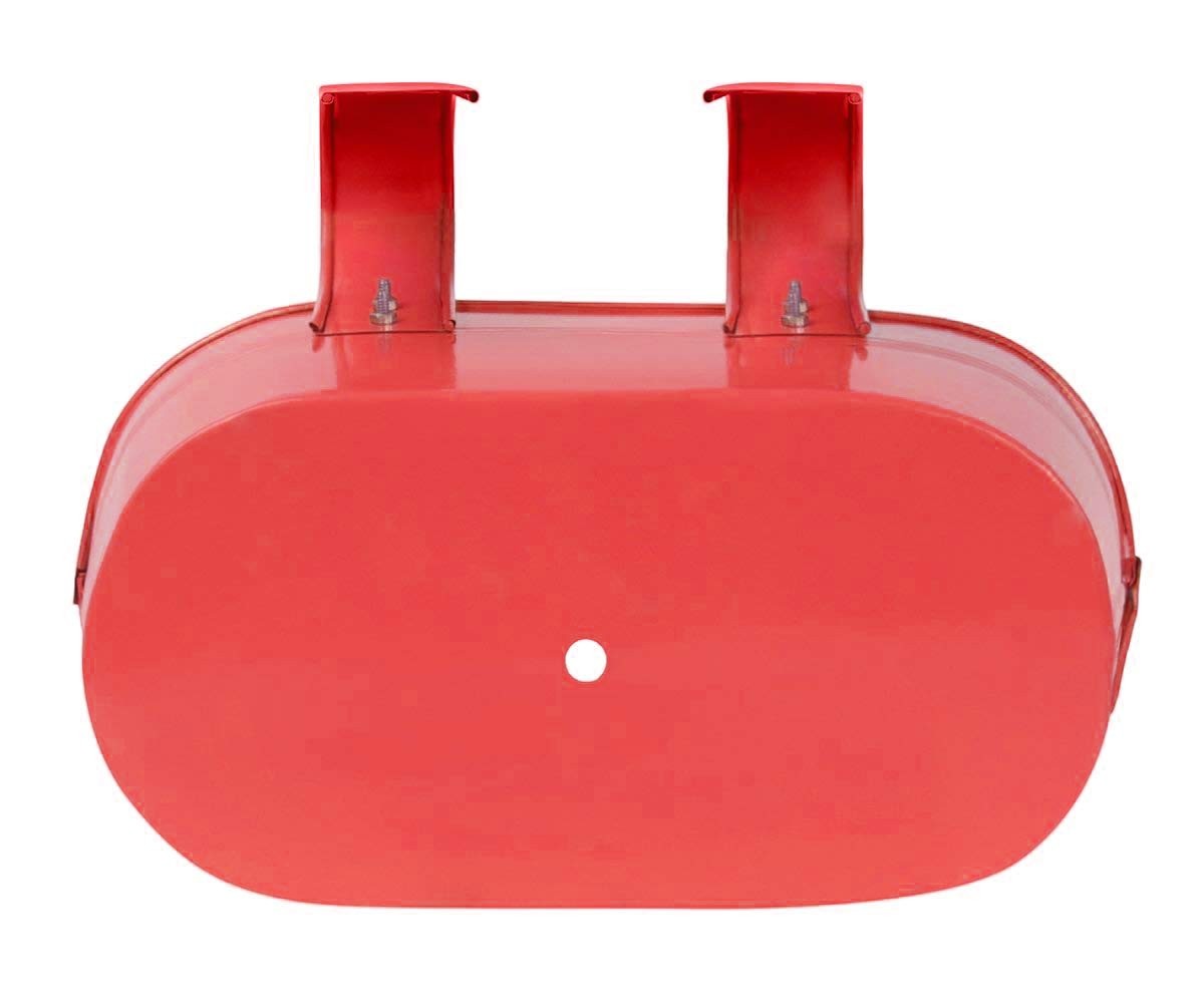 GoHooked red metal oval hanging planter, 12 inch, set of 5. Features a drainage hole.