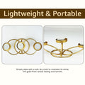 Go Hooked matte gold metal tabletop tealight candle holder with 3 trays, 25cm decorative iron stand for home decor.