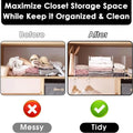 GoHooked white metal wardrobe shelf dividers organizing folded clothes and linens. Set of 2.
