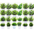 GoHooked 24 mini artificial plants in white pots, assorted green foliage for home decor.
