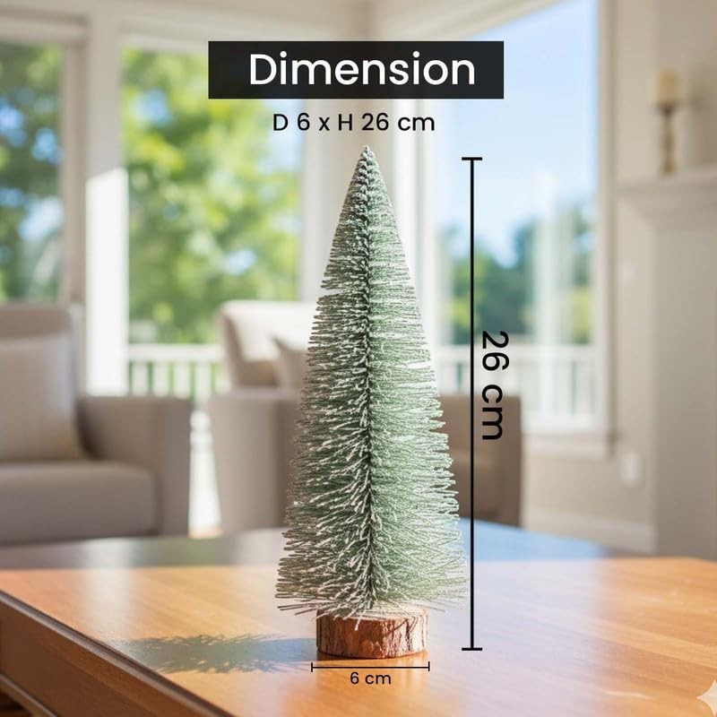 GoHooked green mini Christmas tree with LED lights and wooden base, 26 cm tall.