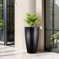 GoHooked 18-inch tall modern black polymer planter with a subtle texture, perfect for indoor or outdoor use.