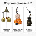 GoHooked orange monk figurine wind chime with brass bells, symbolizing peace and positive energy.