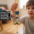 GoHooked light blue monk figurine wind chime with 3 brass bells, metal, for positive energy and home décor.