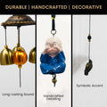 GoHooked light blue monk figurine wind chime with brass bells, metal, for positive energy and home decor.