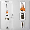 GoHooked orange monk figurine wind chime with brass bells, metal, 47cm, for positive energy and home decor.