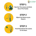 GoHooked Monstera Deliciosa plant assembly instructions: Step 1, Step 2 adjust stems, Step 3 attach leaves.