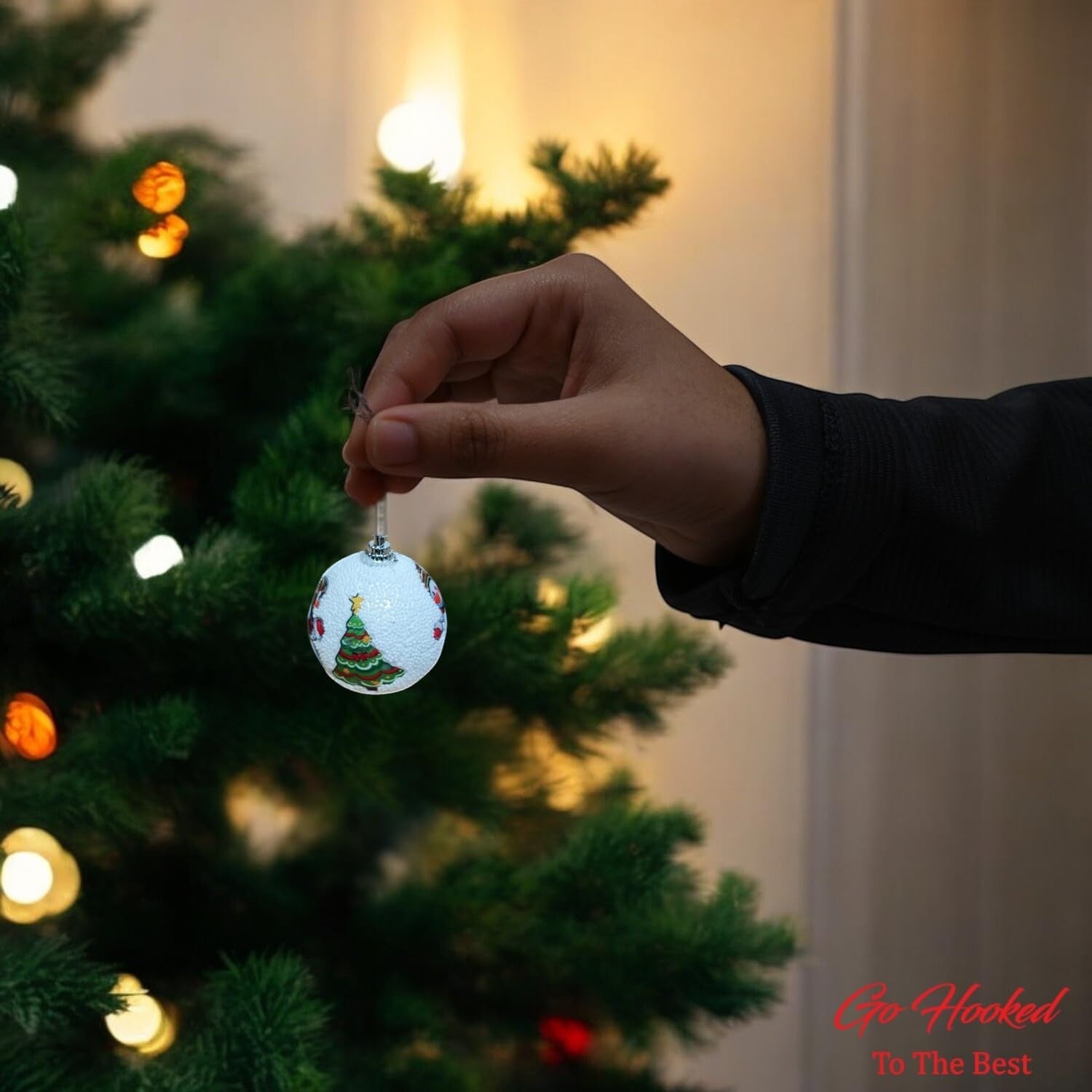 Go Hooked multicolor glitter Christmas ornament with a festive tree design, 3 inches. Perfect for holiday decor.