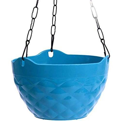 GoHooked multicolor diamond pattern plastic hanging planter pot with metal chain. Ideal for home garden and balcony.