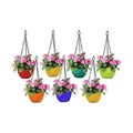 GoHooked Multicolor Diamond plastic hanging planters with metal chains, set of 7, for home garden balcony.