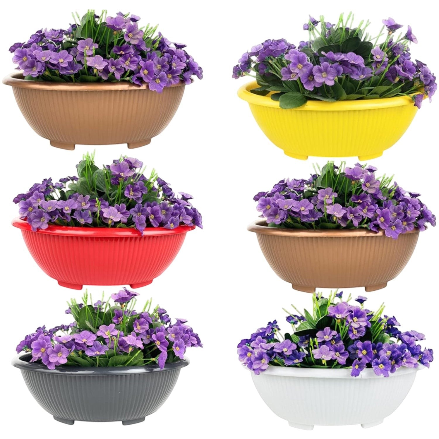GoHooked set of 7 colorful plastic bonsai planter pots with ribbed texture for indoor and outdoor plant display