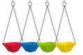 GoHooked multicolor plastic hanging flower pots set, 4 pack, square shape with chains for balcony or garden.