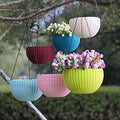 GoHooked multicolor plastic hanging planters with woven texture, 7.1 inch diameter, ideal for indoor/outdoor use.