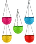 GoHooked multicolor round plastic hanging planters with woven texture, set of 3.
