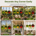 GoHooked multicolor round plastic hanging planters with diamond texture and metal chains displayed in home settings
