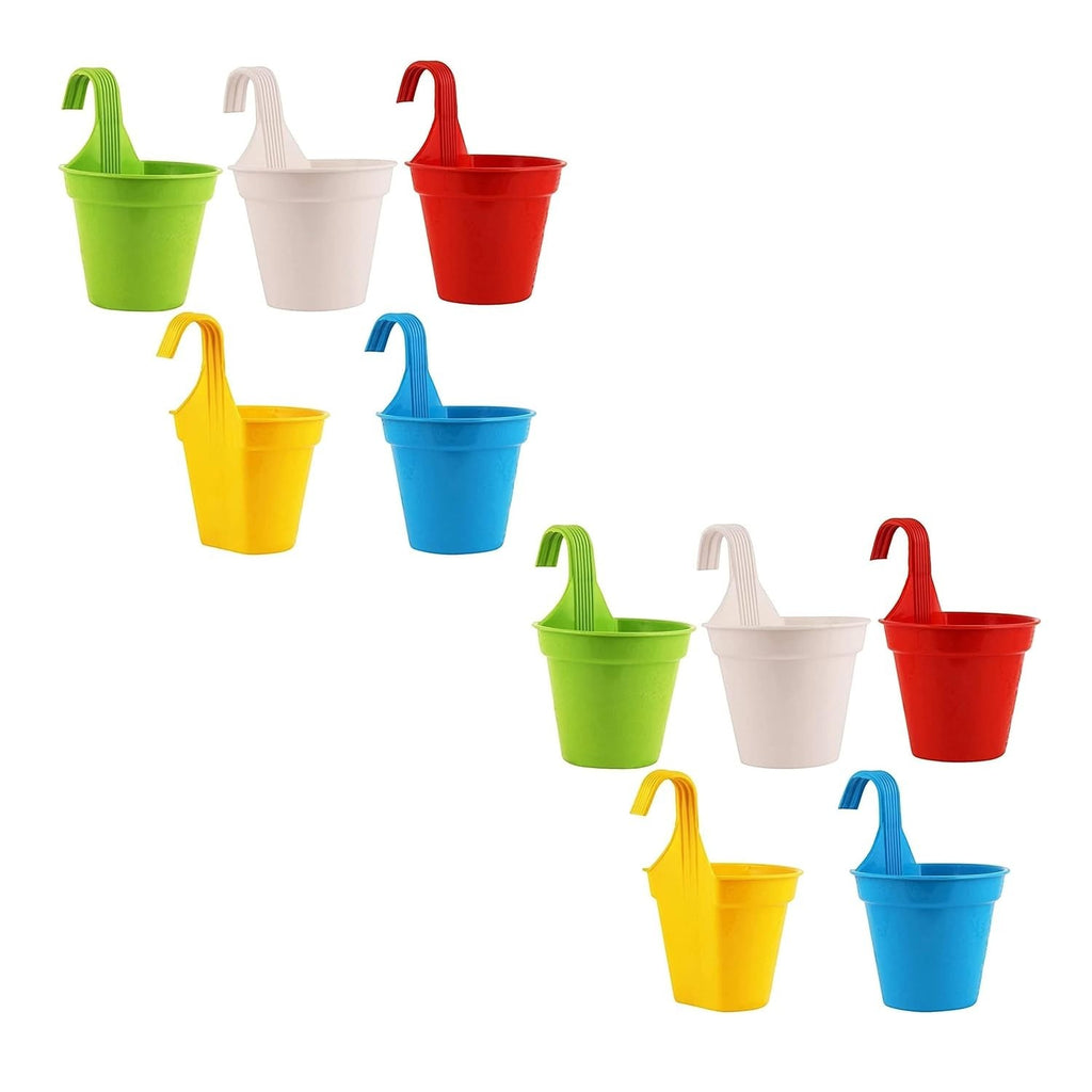 Go Hooked multicolor plastic hanging pots with hooks, ideal for balconies and small spaces. Pack of 10.