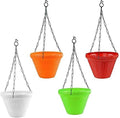 Go Hooked multicolor plastic hanging pots set of 4, 9-inch round planters for garden and balcony.
