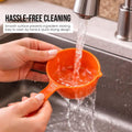 Go Hooked multicolor plastic measuring cup being rinsed under a faucet. Set of 5 for baking.