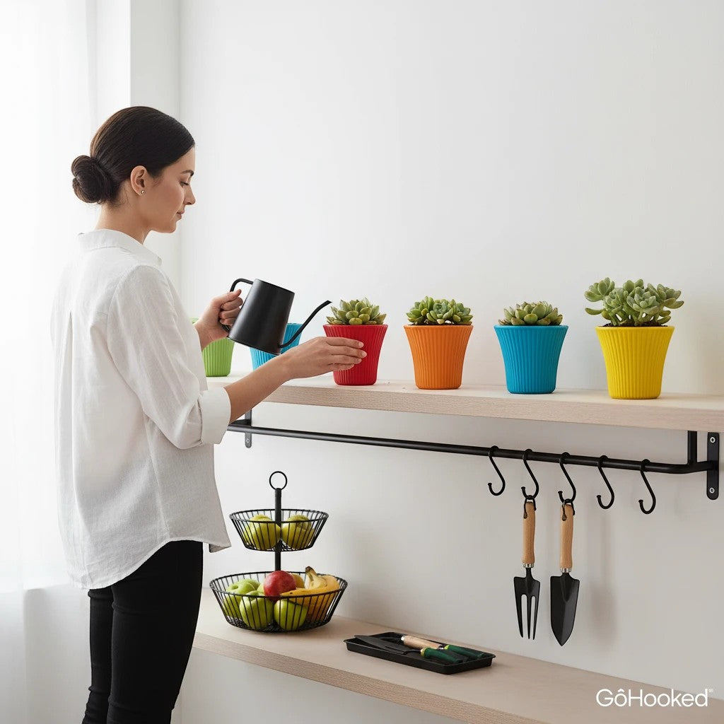 GoHooked multicolor plastic plant pots with succulents, 5 inch size, perfect for home or garden decor.