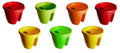 GoHooked set of 7 multicolor 12-inch plastic railing planters for balconies. Includes red, green, orange, and yellow pots.