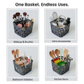 GoHooked multicolor plastic storage basket with decorative cutouts, perfect for makeup, bathroom toiletries, or kitchen items.